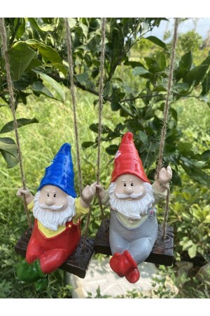 Set of 2 Swinging Dwarf Garden Balcony Ornament - Dikenlitel