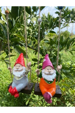 Set of 2 Swinging Dwarf Garden Balcony Ornament - Dikenlitel