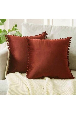 Set of 2 Tile Tile Tiny Pompom Soft Textured Throw Pillow Covers - plain - 2 Pieces - scandinavian-bohemian - Bc Home