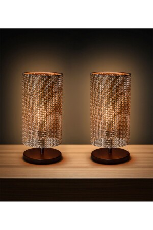Set of 2 Wooden Lampshade Brown Modern Stylish Bedroom Living Room Table Lamp - Eflightdesign