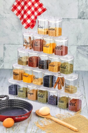 Set of 24 Acrylic Spice Jars with 200 Ml Transparent Label - Premium Leakproof Mica Spice Set FBAVZ20D-S - FBZhome