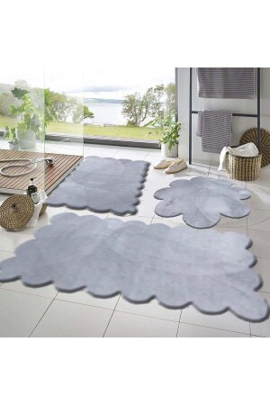 Set of 3 Anti-Slip Base Bath Mat Carpet 50x50 Round Daisy 50x60 LASER-60x100 LASER - Balat Halı