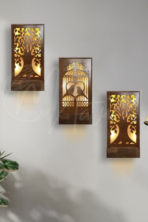 Set of 3 Batteries Included Fairy LED Solid Wood Painting Home Gift Hallway Entrance Night Lamp 36x18 Wall Ornament - Genel Markalar