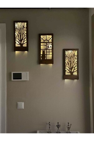 Set of 3 Batteries Included Fairy LED Solid Wood Painting Home Gift Hallway Entrance Night Lamp 36x18 Wall Ornament - Msağwoods