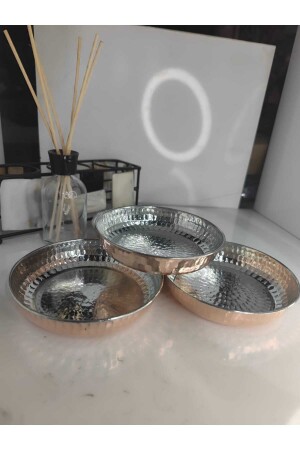 Set of 3 Copper Snack Bowl - Breakfast - plate - Pewter Inside - Appetizer Plate - Kavele