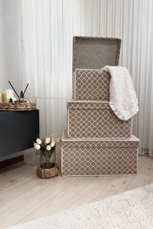 Set of 3 Cream Chain Patterned Multi-Purpose Storage Box Box Storage Box Organizer Toy Box MTGZD3KH1000000111 - VAYBE