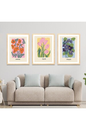 Set of 3 Decorative Paintings with Wooden Frames Abstract Flower DSH-AbstractFlower - Dekorsiahome