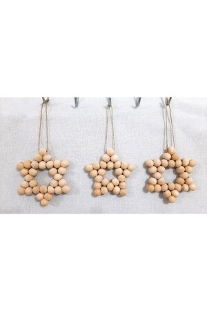 Set of 3 Decorative Wooden Beaded Stars - Door Wall Kitchen Baby Room Ornament - Tsundoku