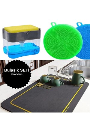 Set of 3 Dish Drying Mat with Water Absorbent Feature Ball-Speed ​​Sponge Dish Sponge with Sponge Chamber BM-02 - sengenegel