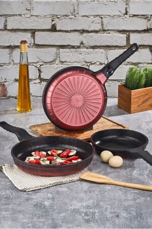 Set of 3 Fireproof Non-Stick Red Granite Pans (20CM-24CM-28 CM) DN20001 - CVS