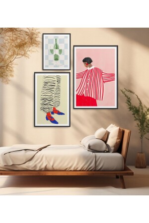 Set of 3 Framed Striped Woman Paintings Poster Painting YN0101 - Homepack