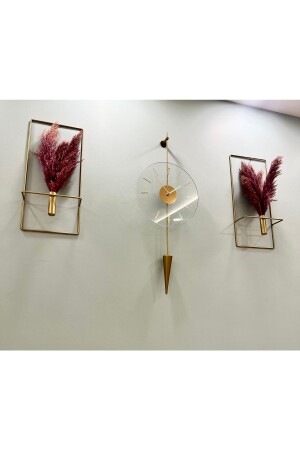 Set of 3 Galileo Gold - Modern Decorative Metal Glass Wall Clock - Metaquartz Aksesuar