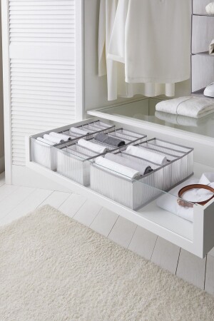 Set of 3 Gray Striped Cabinet Drawer Accordion Type Folding Laundry Organizer - Ocean Home Textile