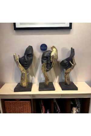 Set of 3 Hand Detailed Gold Face Figurine Decorative Object - Doremcy