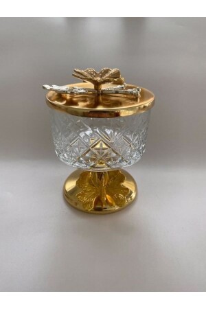Set of 3 Luxury Appearance Gold Lid Sugar Bowl Presentation Glass Snack Bowl with Feet and Lid, ice cream bowl Timeaykl3kpk - Fiyakalı Ürünler Atölyesi