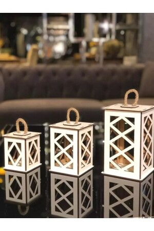 Set of 3 Mini Wooden Decorative Ornamental Lanterns - Homejamin
