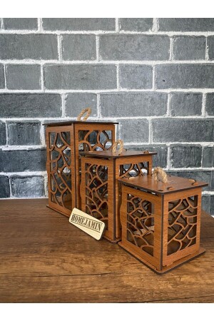 Set of 3 Mini Wooden Decorative Ornamental Lanterns Asymmetrical Motif - Homejamin