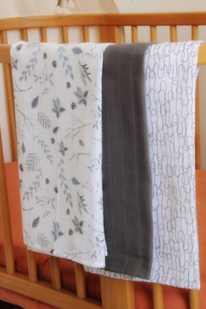 - Set of 3 Muslin Coverlets - 100% Natural Cotton - Anthracite CRMS-01 - candyron