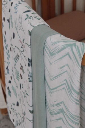- Set of 3 Muslin Coverlets - 100% Natural Cotton - Green CRMS-06 - candyron