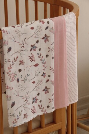 - Set of 3 Muslin Coverlets - 100% Natural Cotton - Pink CRMS-04 - candyron