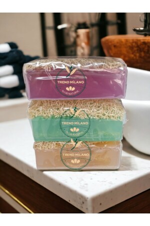 Set of 3 Natural Pumpkin Fiber Soap with Aloe Vera - Lavender - Rice Extract 3 Pieces - Trendmilano
