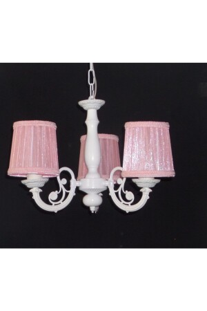 Set of 3 Pink Wooden Body and Cast Arms Girl's Room Bedroom Living Room Chandelier 5522221212 - TEKAY AYDINLATMA