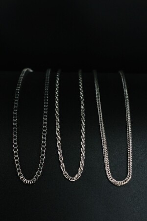 Set of 3 Square Studs and Knitted Chain Necklaces - Dukkanka