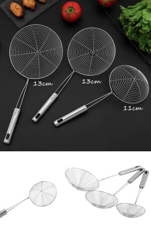 Set of 3 Stainless Steel Frying Colander - Oil Strainer - Steel Wire Ladle - 2x 13 Cm And 1x 11 Cm Diameter - Sekiz8