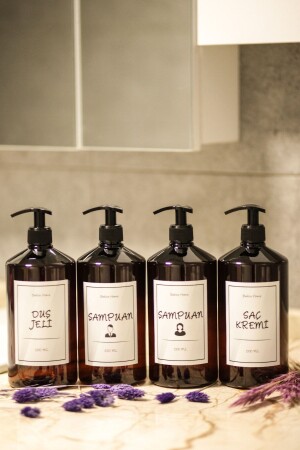 Set of 4 1000 ml Hard Plastic Amber Men's Shampoo & Women's Shampoo & Shower Gel & Conditioner Bottle Set BHL34 - Bahloo Home