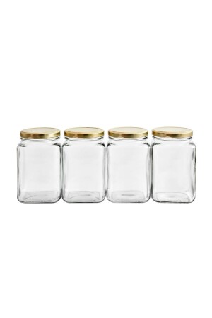 Set of 4 1600 ml Glass Jars with Corner Lids - Gold Lid SJKZ1600KL000001 - Sarkap