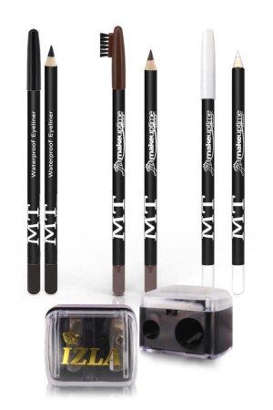 Set of 4 Black Eye Pencil + White Eye Pencil + Brown Eyebrow Pencil + Izla Lightener - Mt