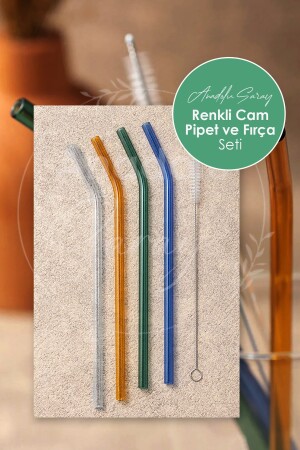Set of 4 Colored Glass Pipettes Thermosilicate (Heat Resistant) and 1 Pipette Cleaning Brush - Anadolu Saray