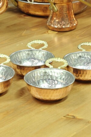 Set of 4 Copper Breakfast Sauces, Jams, Snacks, Bowls with Handles grbkrspss1 - GÜR BAKIR