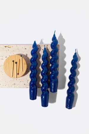 Set of 4 Italian Twist Dark Blue Candlestick Candle GZMH-98575 - Gizemli Home