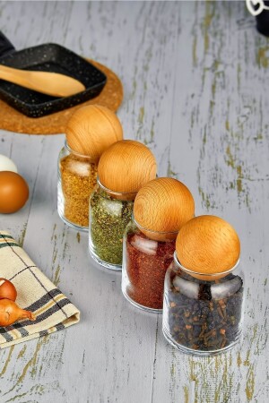 Set of 4 Jars with Ball Lids, Glass Snack Bowl, Sugar Bowl, Spice Bowl with Wooden Lid fbztpk20kc - FBZhome