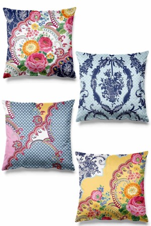 Set of 4 Suede Throw Pillow Covers with Double Side Printed Lace Pattern - Pilloveland
