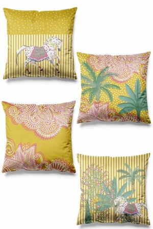 Set of 4 Suede Throw Pillow Covers with Double Sided Printed Bridle Pattern - Pilloveland