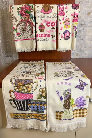 Set of 5 Fringed Cotton 40x60 Cm Printed Towels TOWEL-SET-40x60 - CNR Garden