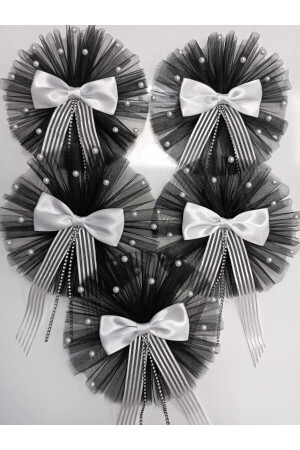 Set of 5 Groom's Bundle Ornament with Bow Tie and Pearls Black Mnhb7967 - Minihobiyum