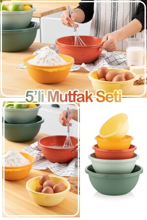 Set of 5 Round Preparation Bowl Set - Multi-Purpose Whisk Bowl - Badya Set Storage Container MCH-803 - Meleni Home