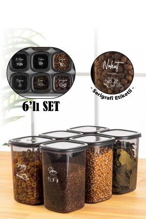 Set of 6 1.2 Liter Peggy Square Food Storage Containers with White Screen Printing Label Anthracite PGGY6LI12 - Vienev