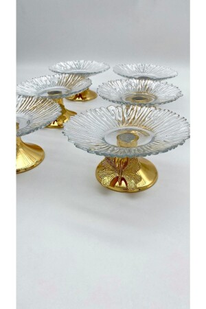 Set of 6 13cm Gold Butterfly Detailed Glass Turkish Delight Bowls, Presentation Bowls, Sugar Bowls, Snack Bowls with Metal Legs ayklcm022 - Fiyakalı Ürünler Atölyesi