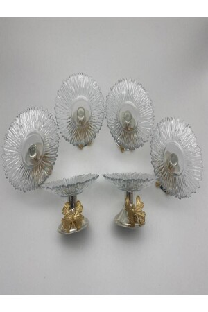Set of 6 13cm Silver Butterfly Detailed Glass Turkish Delight Bowls with Metal Legs, Presentation Bowls, Sugar Bowls, Snack Bowls ayklcm022 - Fiyakalı Ürünler Atölyesi