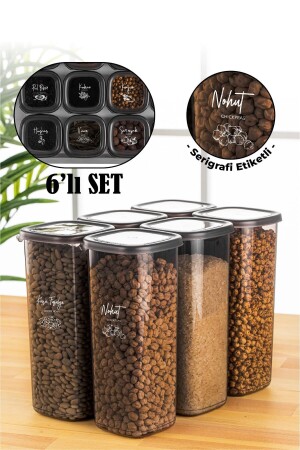 Set of 6 1.75 Liter Peggy Square Food Storage Containers with White Screen Printing Label Anthracite PGGY6LI175 - Vienev