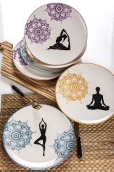 Set of 6 26cm Serving Plates Yoga Girl Hand Decoration TYC00126822822 - Mukko Home