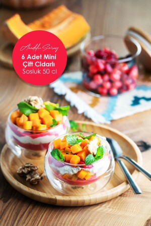 Set of 6 50ml Double Walled Glass Mini Sauce Bowls and Jam Bowls | - Anadolu Saray Çarşısı