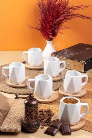 Set of 6 Bamboo Saucer Cups - Luxury Turkish Coffee Cup Set with Wooden Saucer LKF0101 - DDATELİER