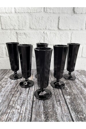 Set of 6 Black Flute Glass Coffee Water Glass with Foot Tall 150ml yz. colorfulflute - YzHome