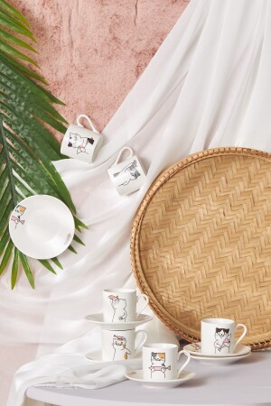 Set of 6 Coffee Cups with Cat 80 Ml 153. 03. 06. 8115 - Karaca