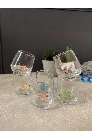 Set of 6 Coffee Glasses with Fish Figures (Vibrant Colors) aldeblk - ALDEMO
